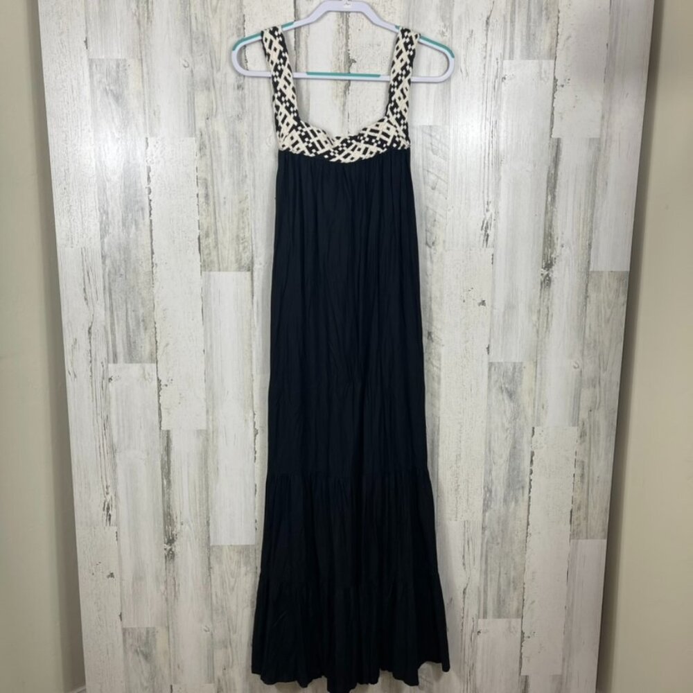 Anthropologie braided woven strap maxi dress black S NWT low back boho wedding